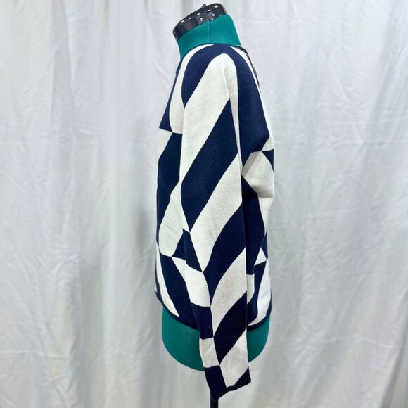 Tahari Blue and White Abstract Print Sweater | Sz S, NWT - Picture 3 of 7